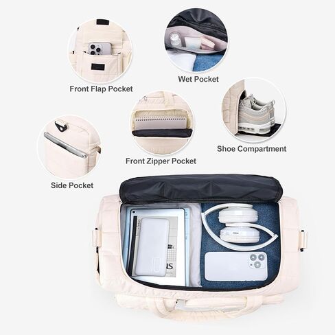 Quilted Gym Bag for Women, Cute Travel Duffel Bag with Shoe Compartment & Wet Pocket, Lightweight Puffer Weekender Overnight Bag, Travel Carry On for Sport, Hospital, Yoga in Saudi Arabia