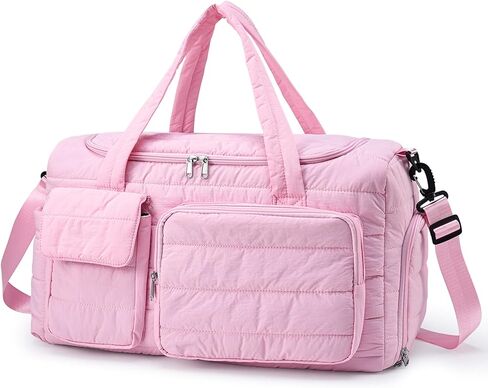 Quilted Gym Bag for Women, Cute Travel Duffel Bag with Shoe Compartment & Wet Pocket, Lightweight Puffer Weekender Overnight Bag, Travel Carry On for Sport, Hospital, Yoga in Saudi Arabia