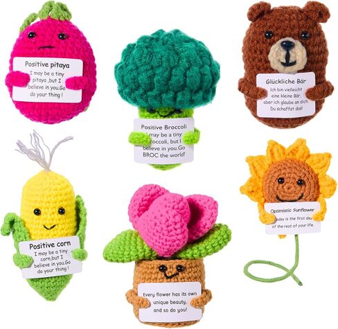 Wesiti 6 Pcs Crochet Doll with Emotional Card Christmas Positive Gift Bulk Mini Crochet Animals Soft Wool Animals Creative Knitting Dolls for Appreciation Gifts Birthday Decoration Positive Support in Saudi Arabia