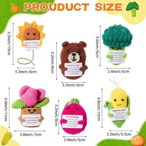 Wesiti 6 Pcs Crochet Doll with Emotional Card Christmas Positive Gift Bulk Mini Crochet Animals Soft Wool Animals Creative Knitting Dolls for Appreciation Gifts Birthday Decoration Positive Support in Saudi Arabia