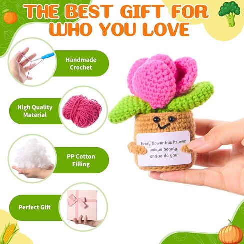Wesiti 6 Pcs Crochet Doll with Emotional Card Christmas Positive Gift Bulk Mini Crochet Animals Soft Wool Animals Creative Knitting Dolls for Appreciation Gifts Birthday Decoration Positive Support in Saudi Arabia