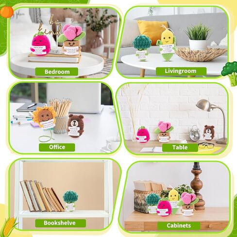Wesiti 6 Pcs Crochet Doll with Emotional Card Christmas Positive Gift Bulk Mini Crochet Animals Soft Wool Animals Creative Knitting Dolls for Appreciation Gifts Birthday Decoration Positive Support in Saudi Arabia