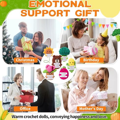Wesiti 6 Pcs Crochet Doll with Emotional Card Christmas Positive Gift Bulk Mini Crochet Animals Soft Wool Animals Creative Knitting Dolls for Appreciation Gifts Birthday Decoration Positive Support in Saudi Arabia
