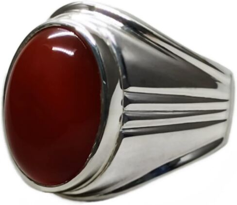 14 Carat Natural Yemeni Deep Brown Khabadi Aqeeq Mens Heavy Ring Sterling Silver 925 Handmade Carnelian Ring Gift for Him in Saudi Arabia
