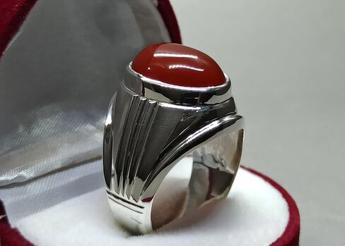 14 Carat Natural Yemeni Deep Brown Khabadi Aqeeq Mens Heavy Ring Sterling Silver 925 Handmade Carnelian Ring Gift for Him in Saudi Arabia
