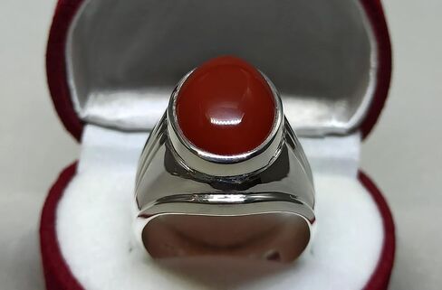 14 Carat Natural Yemeni Deep Brown Khabadi Aqeeq Mens Heavy Ring Sterling Silver 925 Handmade Carnelian Ring Gift for Him in Saudi Arabia