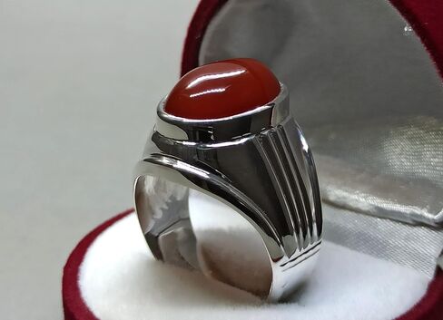 14 Carat Natural Yemeni Deep Brown Khabadi Aqeeq Mens Heavy Ring Sterling Silver 925 Handmade Carnelian Ring Gift for Him in Saudi Arabia