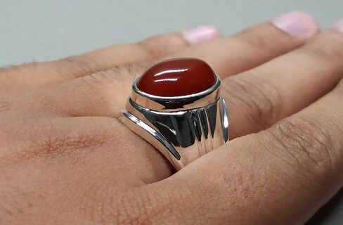 14 Carat Natural Yemeni Deep Brown Khabadi Aqeeq Mens Heavy Ring Sterling Silver 925 Handmade Carnelian Ring Gift for Him in Saudi Arabia