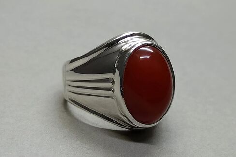 14 Carat Natural Yemeni Deep Brown Khabadi Aqeeq Mens Heavy Ring Sterling Silver 925 Handmade Carnelian Ring Gift for Him in Saudi Arabia