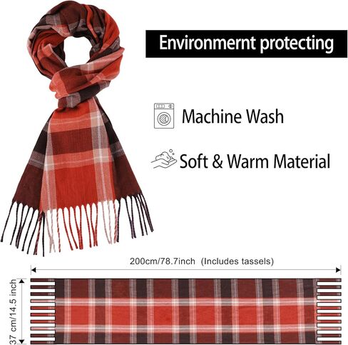 Women's Winter Plaid Scarf Cashmere Feel Thick Red-Black Buffalo Scarves Pashmina Blanket in Saudi Arabia