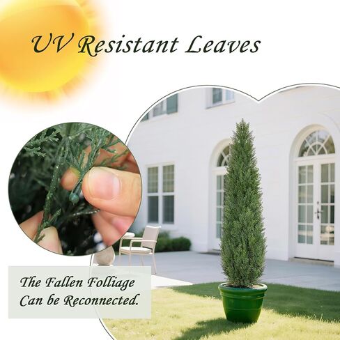 Artificial Cedar Topiary Trees 5 FT Faux Cedar Tree for Outdoor Planters Evergreen Plant, 60 inch UV Rated and Lush Fake Cypress Tree Shrubs for Gateway Front Door Porch Patio Garden, Set of 2 in Saudi Arabia