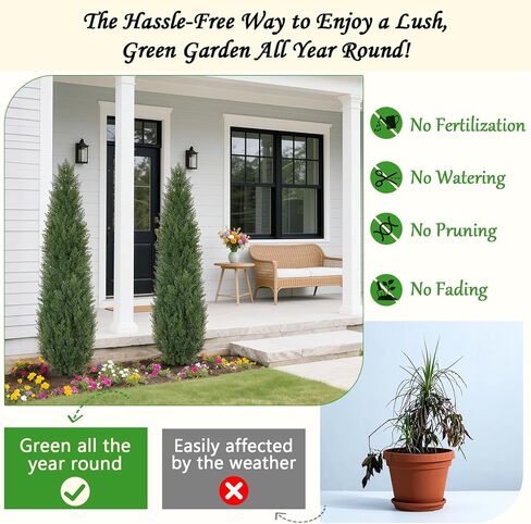 Artificial Cedar Topiary Trees 5 FT Faux Cedar Tree for Outdoor Planters Evergreen Plant, 60 inch UV Rated and Lush Fake Cypress Tree Shrubs for Gateway Front Door Porch Patio Garden, Set of 2 in Saudi Arabia