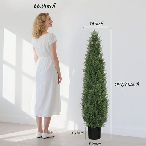 Artificial Cedar Topiary Trees 5 FT Faux Cedar Tree for Outdoor Planters Evergreen Plant, 60 inch UV Rated and Lush Fake Cypress Tree Shrubs for Gateway Front Door Porch Patio Garden, Set of 2 in Saudi Arabia