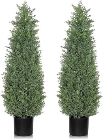 Artificial Cedar Topiary Trees 5 FT Faux Cedar Tree for Outdoor Planters Evergreen Plant, 60 inch UV Rated and Lush Fake Cypress Tree Shrubs for Gateway Front Door Porch Patio Garden, Set of 2 in Saudi Arabia