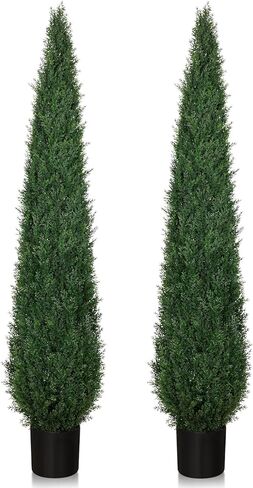 Artificial Cedar Topiary Trees 5 FT Faux Cedar Tree for Outdoor Planters Evergreen Plant, 60 inch UV Rated and Lush Fake Cypress Tree Shrubs for Gateway Front Door Porch Patio Garden, Set of 2 in Saudi Arabia