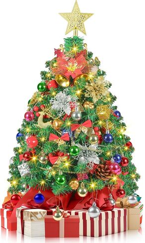 2FT Mini Christmas Tree, Tabletop Small Christmas Trees with 60 LED Lights,100 Lifelike Branches and 66 Ornaments, Artificial Christmas Tree, Prelit Xmas Tree for Holiday Indoor DIY Decor in Saudi Arabia
