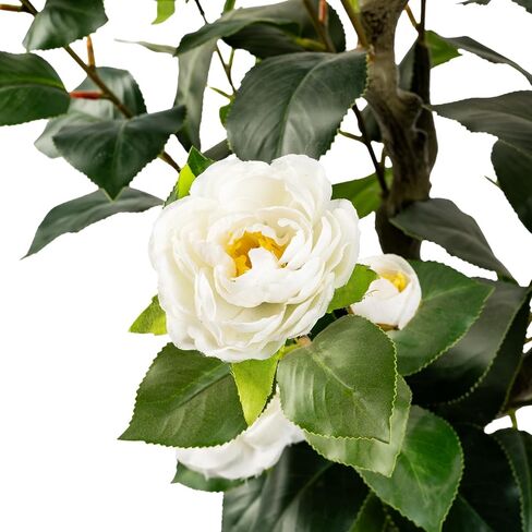 Artificial Camellia Tree 2 Pack, Artificial Plants Outdoor Faux Floral Plant in Cement Pot Fake Silk Camellia Tree Plants for Home House Living Room Office Decor in Saudi Arabia