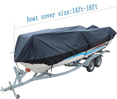 marddpair 210D 14-16ft Oxford Fabric Heavy Duty Boat Cover Trailerable Replacement for Fishing Ski Bass V-Hull Runabouts Black in Saudi Arabia