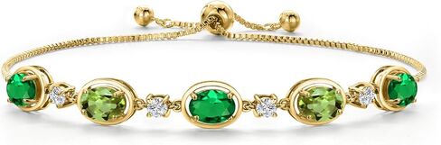 Gem Stone King 18K Yellow Gold Plated Silver Green Nano Emerald and Green Peridot Bracelet For Women | 3.60 Cttw | Gemstone May Birthstone | Oval 7X5MM | Fully Adjustable 9 Inch in Saudi Arabia
