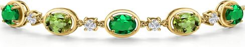 Gem Stone King 18K Yellow Gold Plated Silver Green Nano Emerald and Green Peridot Bracelet For Women | 3.60 Cttw | Gemstone May Birthstone | Oval 7X5MM | Fully Adjustable 9 Inch in Saudi Arabia