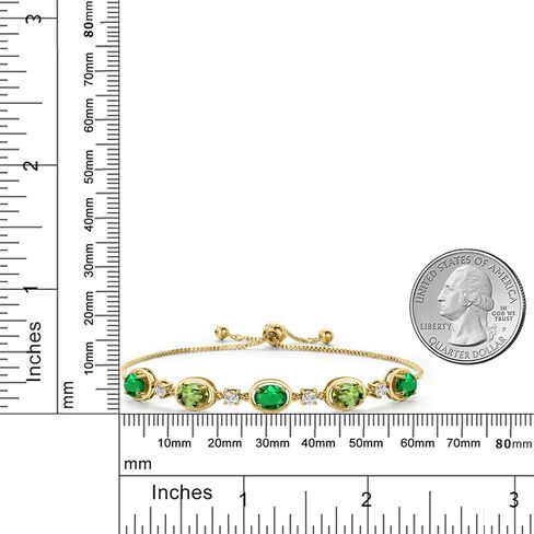 Gem Stone King 18K Yellow Gold Plated Silver Green Nano Emerald and Green Peridot Bracelet For Women | 3.60 Cttw | Gemstone May Birthstone | Oval 7X5MM | Fully Adjustable 9 Inch in Saudi Arabia