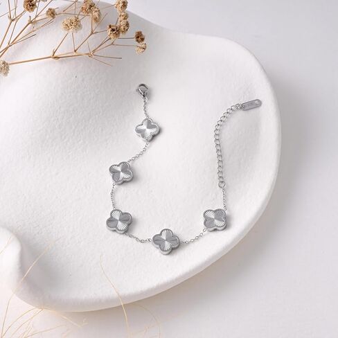 18k Gold Plated and Stainless Steel Diamond-Cut Clover Bracelets for Women, Set of 2, Dainty Chic Four-Leaf Clover Lucky Charm Bracelets Jewelry Gift for Her in Saudi Arabia