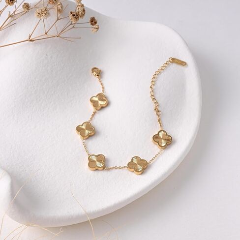 18k Gold Plated and Stainless Steel Diamond-Cut Clover Bracelets for Women, Set of 2, Dainty Chic Four-Leaf Clover Lucky Charm Bracelets Jewelry Gift for Her in Saudi Arabia