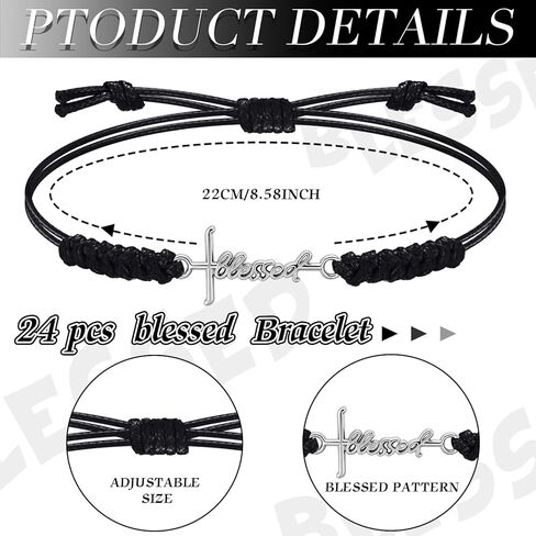 Tondiamo 24 Pcs Blessed Cross Bracelets Bulk for Woman Christian Adjustable Cross Bracelets Inspirational Birthday Gifts Religious Accessories in Saudi Arabia