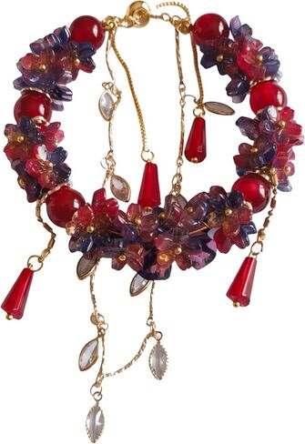 Red & Blue Zircon Lucky Bracelet for Women | Crystal Jewelry Present for Her, Adjustable Alloy Chain 20-60cm with Gift Pouch in Saudi Arabia