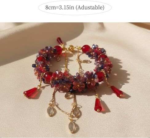 Red & Blue Zircon Lucky Bracelet for Women | Crystal Jewelry Present for Her, Adjustable Alloy Chain 20-60cm with Gift Pouch in Saudi Arabia
