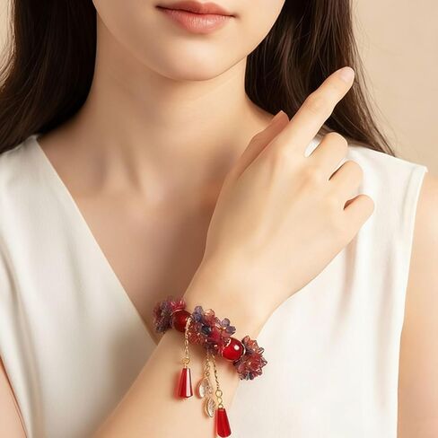 Red & Blue Zircon Lucky Bracelet for Women | Crystal Jewelry Present for Her, Adjustable Alloy Chain 20-60cm with Gift Pouch in Saudi Arabia
