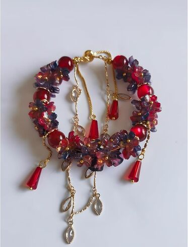 Red & Blue Zircon Lucky Bracelet for Women | Crystal Jewelry Present for Her, Adjustable Alloy Chain 20-60cm with Gift Pouch in Saudi Arabia