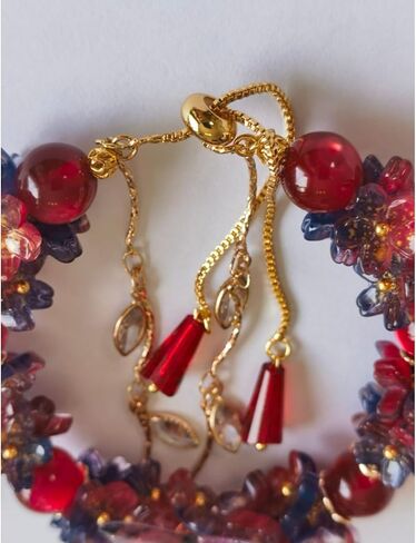 Red & Blue Zircon Lucky Bracelet for Women | Crystal Jewelry Present for Her, Adjustable Alloy Chain 20-60cm with Gift Pouch in Saudi Arabia