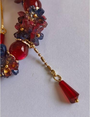 Red & Blue Zircon Lucky Bracelet for Women | Crystal Jewelry Present for Her, Adjustable Alloy Chain 20-60cm with Gift Pouch in Saudi Arabia