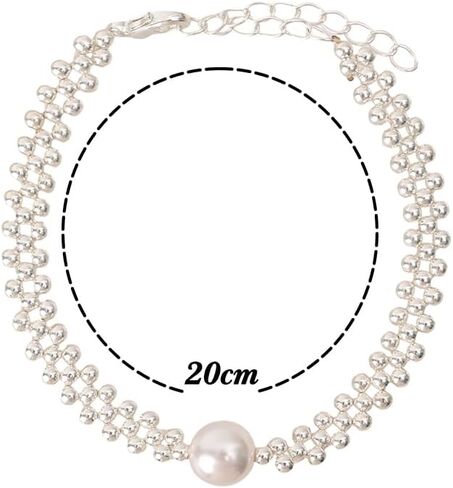 Silver Color Beads Braided Pearl Bracelet for Women Fashion Charm Bracelet Personalized Party Jewelry Birthday Gifts Perimeter 20cm in Saudi Arabia