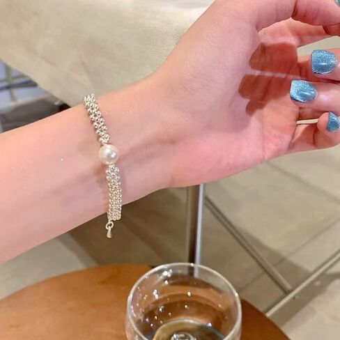Silver Color Beads Braided Pearl Bracelet for Women Fashion Charm Bracelet Personalized Party Jewelry Birthday Gifts Perimeter 20cm in Saudi Arabia