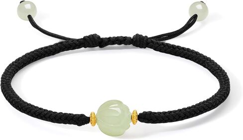 24K Solid Gold Charm Bracelet Green Jade Red Bracelets Lotus Charms Braided Cute Jewelry for Women Men Wife Birthday Anniversary in Saudi Arabia
