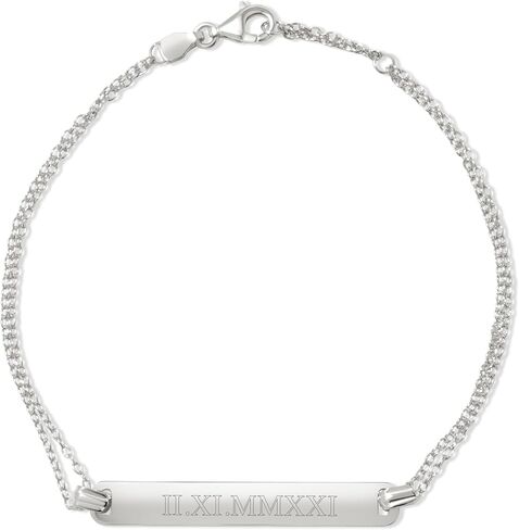 EVE'S ADDICTION Custom Engraved Silver Roman Numeral Bracelet Name Bar Date Bracelet - Personalized Jewelry for Her - Graduation Gift - Gifts for Mom in Saudi Arabia