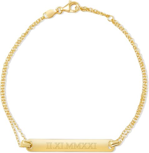 EVE'S ADDICTION Custom Engraved Silver Roman Numeral Bracelet Name Bar Date Bracelet - Personalized Jewelry for Her - Graduation Gift - Gifts for Mom in Saudi Arabia