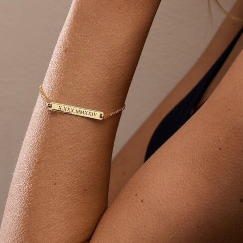 EVE'S ADDICTION Custom Engraved Silver Roman Numeral Bracelet Name Bar Date Bracelet - Personalized Jewelry for Her - Graduation Gift - Gifts for Mom in Saudi Arabia