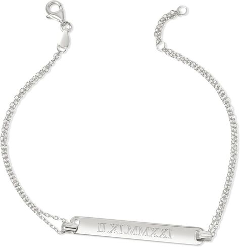 EVE'S ADDICTION Custom Engraved Silver Roman Numeral Bracelet Name Bar Date Bracelet - Personalized Jewelry for Her - Graduation Gift - Gifts for Mom in Saudi Arabia