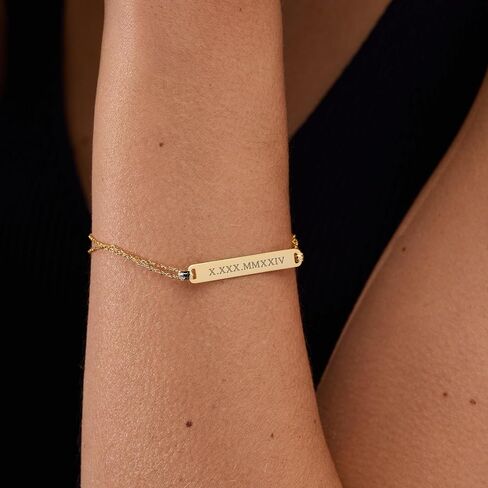 EVE'S ADDICTION Custom Engraved Silver Roman Numeral Bracelet Name Bar Date Bracelet - Personalized Jewelry for Her - Graduation Gift - Gifts for Mom in Saudi Arabia