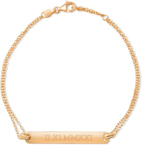 EVE'S ADDICTION Custom Engraved Silver Roman Numeral Bracelet Name Bar Date Bracelet - Personalized Jewelry for Her - Graduation Gift - Gifts for Mom in Saudi Arabia