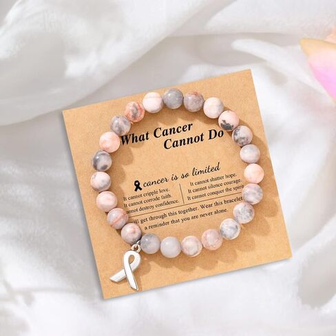 Natural Stone Beaded Breast Cancer Awareness Bracelets for Women Inspirational Jewelry Gift for Best Friend Sister in Saudi Arabia