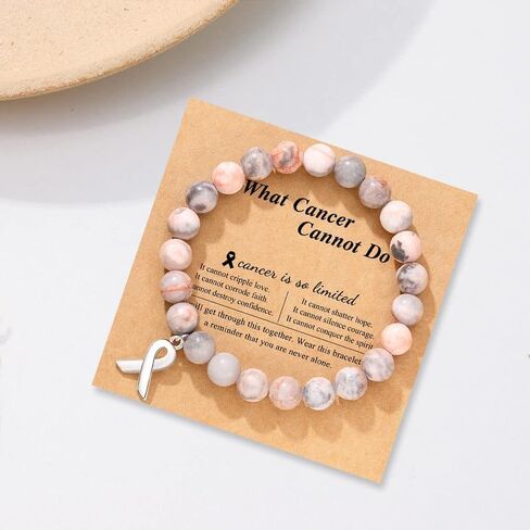 Natural Stone Beaded Breast Cancer Awareness Bracelets for Women Inspirational Jewelry Gift for Best Friend Sister in Saudi Arabia