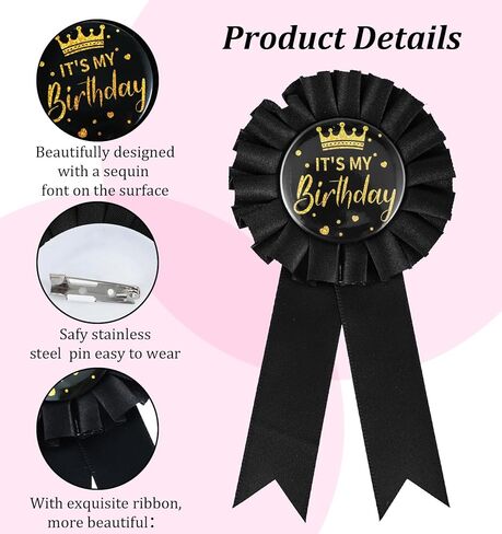 زر عيد ميلاد، دبابيس شريطية لعيد الميلاد من الساتان الأسود للرجال "It's My Birday" شارة شريطية بأزرار للرجال والنساء، ديكورات مثالية للحفلات، ممتعة واحتفالية in Saudi Arabia