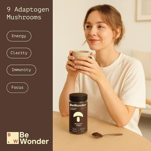 Mushroom Coffee - 9 Adaptogenic Mushrooms - Organic Lion's Mane, Chaga, Reishi, Turkey Tail, Instant Coffee - for Clarity, Focus, Energy, Immunity, Gut Health - Superfood - Sugar Free - 80 Servings in Saudi Arabia