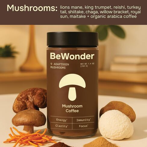Mushroom Coffee - 9 Adaptogenic Mushrooms - Organic Lion's Mane, Chaga, Reishi, Turkey Tail, Instant Coffee - for Clarity, Focus, Energy, Immunity, Gut Health - Superfood - Sugar Free - 80 Servings in Saudi Arabia