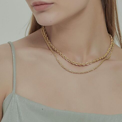Shapes Studio 18K Gold Plated French Rope Twist Chain Necklace (two styles), Vintage Minimalist Style, Bold Chunky Chains, Women Jewelry in Saudi Arabia