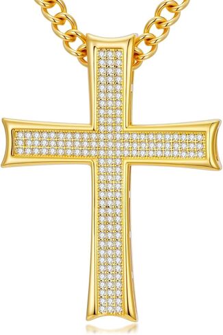 18K Gold Cross Necklcae for Men Women Hip Hop Iced Out Cross Jewelry Religious Jewelry Christmas Gift(with Gift Box) in Saudi Arabia